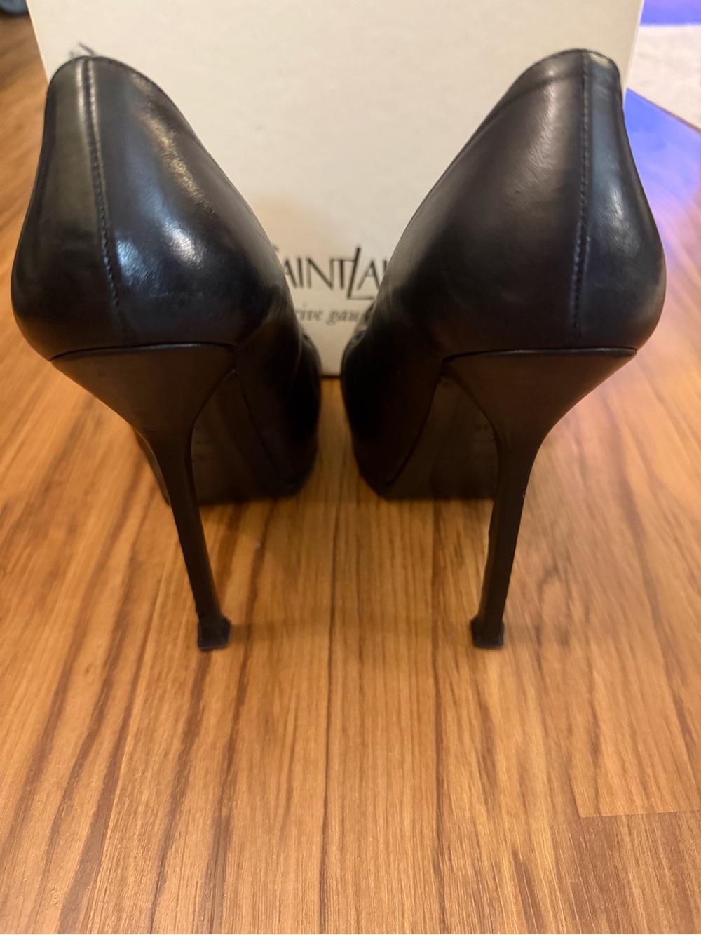 YSL Saint Laurent Black Tribtoo Leather Cap Toe Platform Stiletto Pumps - Picture 3 of 10